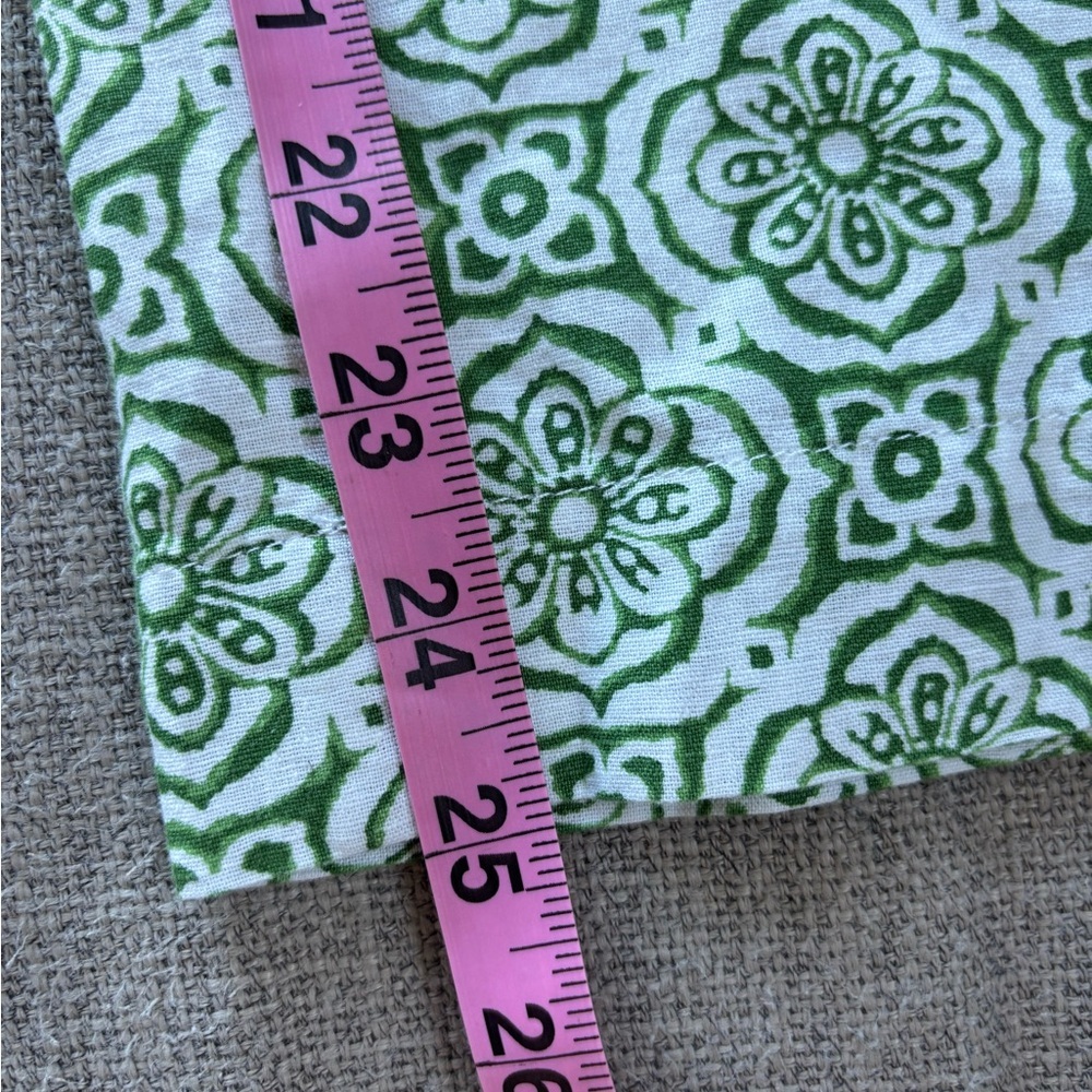 Talbots Wide Crop Washed Linen Blend Green White Pretty Medallion Print Pants L - Picture 8 of 9